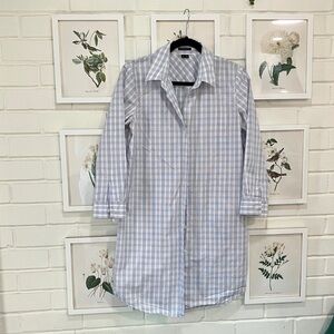 Theory Navy and White Checkered Shirt Dress